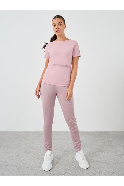 Styli Textured Waist with Back Mesh Insert Short Sleeve Top
