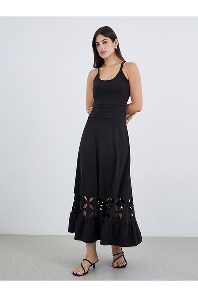 Styli Strappy Ruffled Hem A-Line Maxi Dress