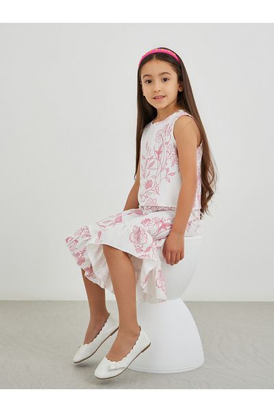 Styli Girls Floral Print Ruffled Top and Asymmetric Hem Culottes Set