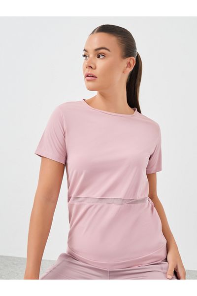 Styli Textured Waist with Back Mesh Insert Short Sleeve Top