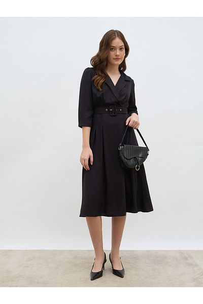 Styli Solid Pleated A-Line Wrap Midi Dress