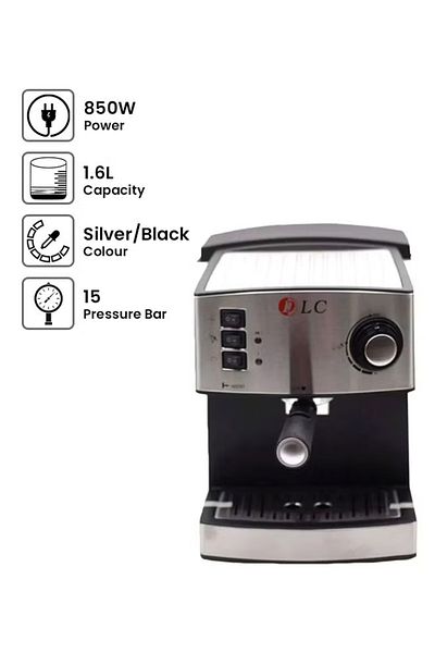 DLC 850 W Espresso & Cappuccino Maker – 1.6 L Tank, (Silver/Black)