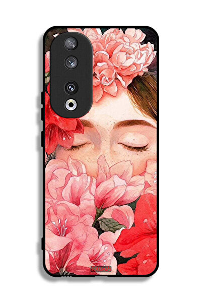 Tolwak غطاء حماية لهاتف Honor 90 بتصميم وجه فتاة مختبئة بين الزهور