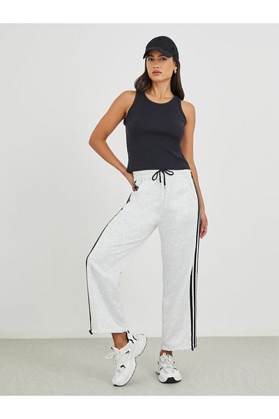 Styli Side Striped Wide Leg Joggers with Drawstring