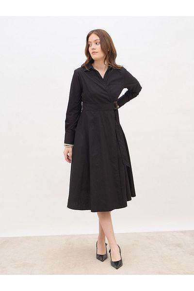 Styli Solid Collared Wrap Midi Dress