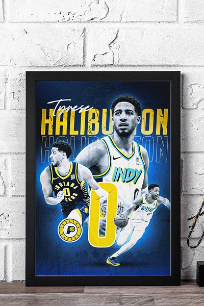 Saturn Tyrese Haliburton Framed Painting - Indiana Pacers Nba Poster Painting