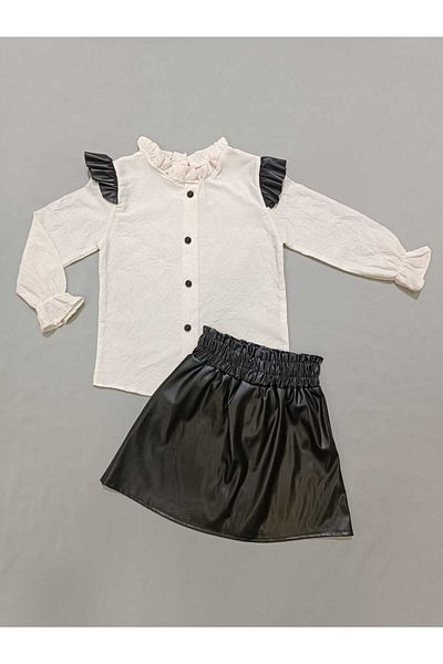 Kamex Shoulder Leather Shirt Bow Leather Girl's Suit
