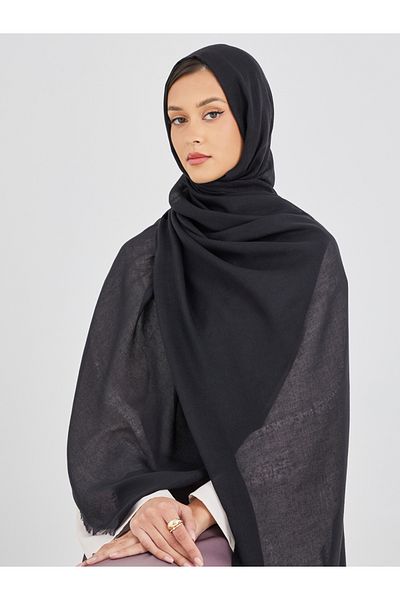 Styli Women Black Solid Scarf with Frayed Edge
