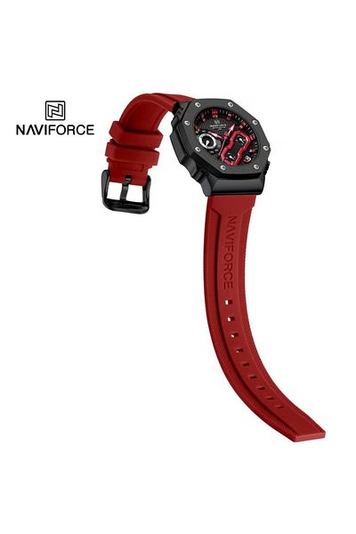 Naviforce Men's Black & Red Sport Chronograph Watch Bold Design Waterproof Quartz Movement