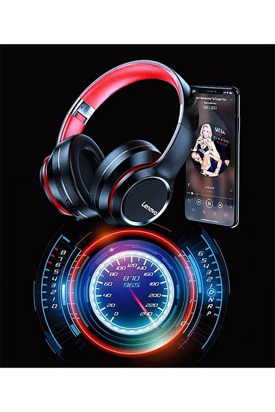 divendi-ro On-Ear Wireless Gaming Headset, Lenovo, HD200, Bluetooth 5.0, Foldable, Black-Red