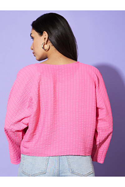 Globus By Styli Textured Round Neck Batwing Sleeve Top