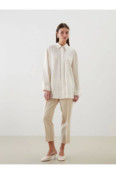 LC Waikiki Lcw Modest Ecru Stone Modal Blended Women's Shirt Tunic