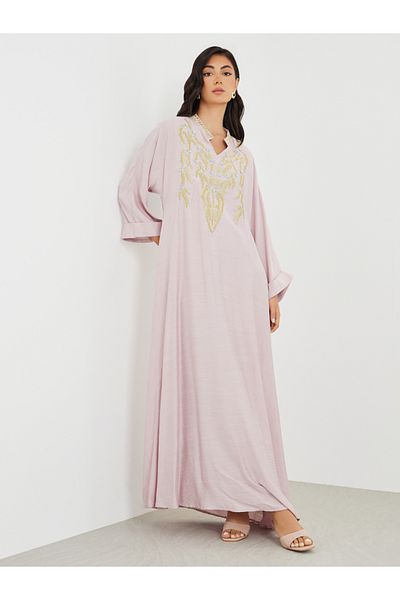Styli Embellished A-Line Jalabiya with Embroidered Detail