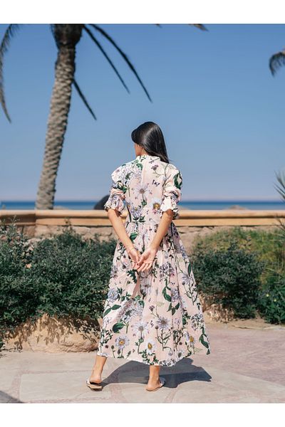Sanskrutihomes By Styli Floral Printed Cotton Maxi Dress with Button Detail