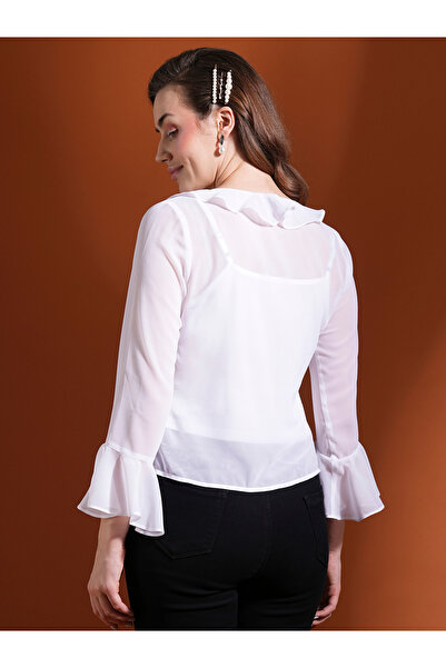 Globus By Styli Ruffled Detail Tie-Up Neck Crop Top