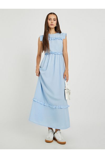 Styli Solid Ruffled Sleeveless A-Line Maxi Dress