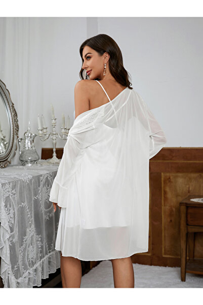 Take Two By Styli Solid Strappy Satin Slip Dress with Robe Set