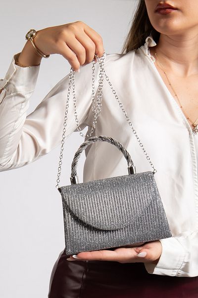 LİLLA Women's Evening Dress Glitter Box Platinum Color Bag