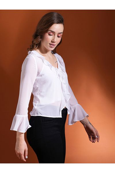 Globus By Styli Ruffled Detail Tie-Up Neck Crop Top
