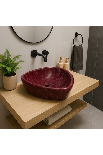 Taş Atölyesi Mermer Desenli Tezgah Üstü Üçgen Taş Lavabo