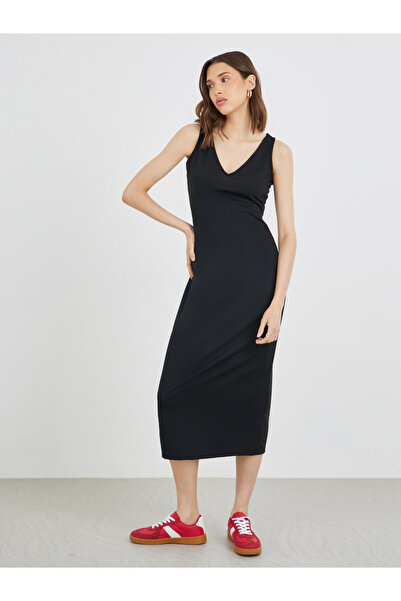 Take Two By Styli Women Solid V Neck Sweatshirt and Bodycon Midi Dress Co-Ords