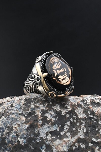 Prestige Mührü Şerif 925 Ayar Gümüş Yüzük Sıkma Kehribar Taşlı 902004