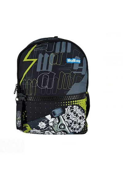 OEM Ghiozdan Negru Verde Fermoar Mare Skateboard Cranii - My Way