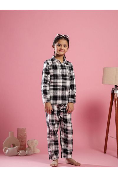 Sanskrutihomes By Styli Checked Pure Cotton Shirt and Pyjama Set