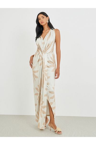 Styli Floral Print Pleated Sleeveless Maxi Dress