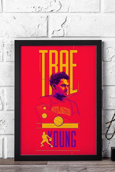 Saturn Trae Young Framed Painting - Basketball Nba Poster Painting