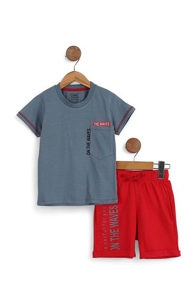 Egelite Tight Mold! Erke Children 4-11 Years Pocket Summer Detail Shorts Bottom Top Set