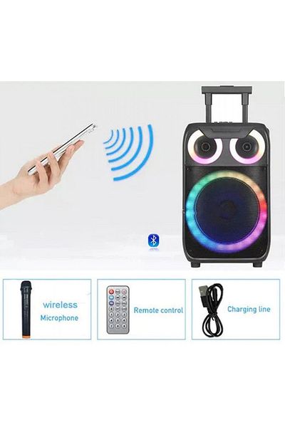 divendi-ro Portable LED speaker with bluetooth, FM, USB, SD Card, AUX, microphone and remote control, black