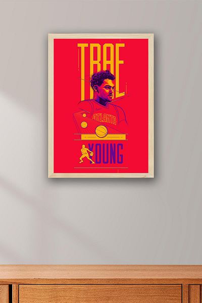 Saturn Trae Young Framed Painting - Basketball Nba Poster Painting