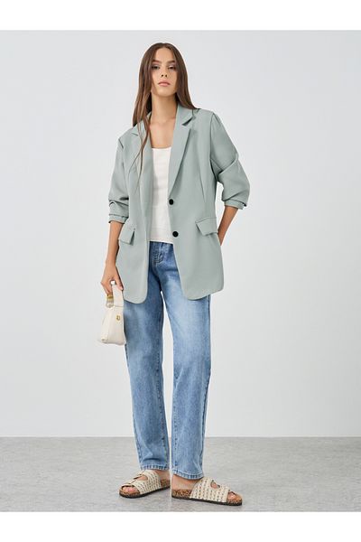 Styli Solid Notch Label Blazer with Pockets