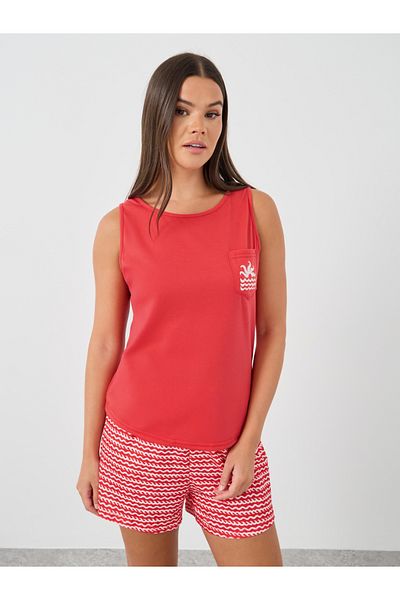 Styli Sleeveless Chest Pocket Tank and Shorts Pyjama Set
