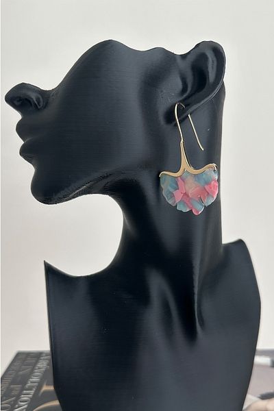 Modex Acrylic Leaf Earrings with Metal Detail Dangle (6cm)