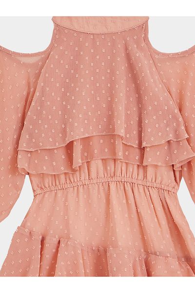 Styli Dobby Textured Ruffled Detail Knee-Length Dress