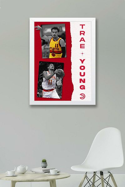 Saturn Trae Young Framed Painting - Atlanta Hawks Nba Poster Painting