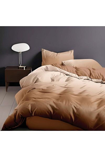 Pucioasa 6-piece bed linen with elastic in caramel brown finet