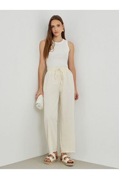 Styli Texture Stripes Straight Leg Pants with Drawstring
