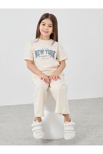 Styli Slogan Print T-Shirt and Wide Leg Joggers Set