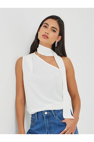 Styli Tie-Neck One Shoulder Top