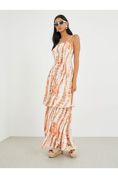 Styli Floral Print Sleeveless A-Line Tiered Maxi Dress