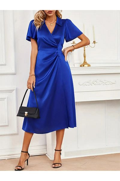 Take Two By Styli Slid V-Neck Short Sleeve Wrap Midi Dress