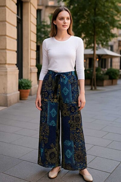 ECK MODA Women's Viscose Fabric Digital Printed Skirted Trousers