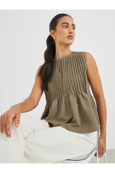 Styli بلوزة مطوية ببلوم مع حافة مكشكشة