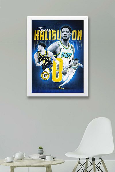 Saturn Tyrese Haliburton Framed Painting - Indiana Pacers Nba Poster Painting
