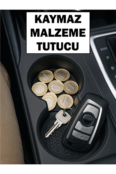 COZLEY Araba Bardak Altlığı Silikon Araç İçi Kaymaz Mat Telefon Para Malzeme Tutucu Siyah Renk 65 mm