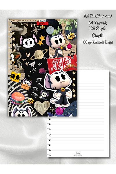 daily notebook Kit Brawl Stars Striped School Notebook,64 Sheets Spiral A4 Large Size (21X29,7 cm) Size