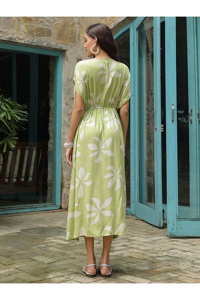 Sanskrutihomes By Styli Printed Ruched Waist Maxi Night Dress
